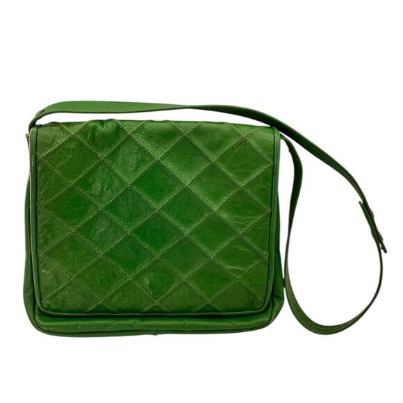 Rare Vintage 70s Womens Handbag Leather Green Medium - Picture 1 of 9